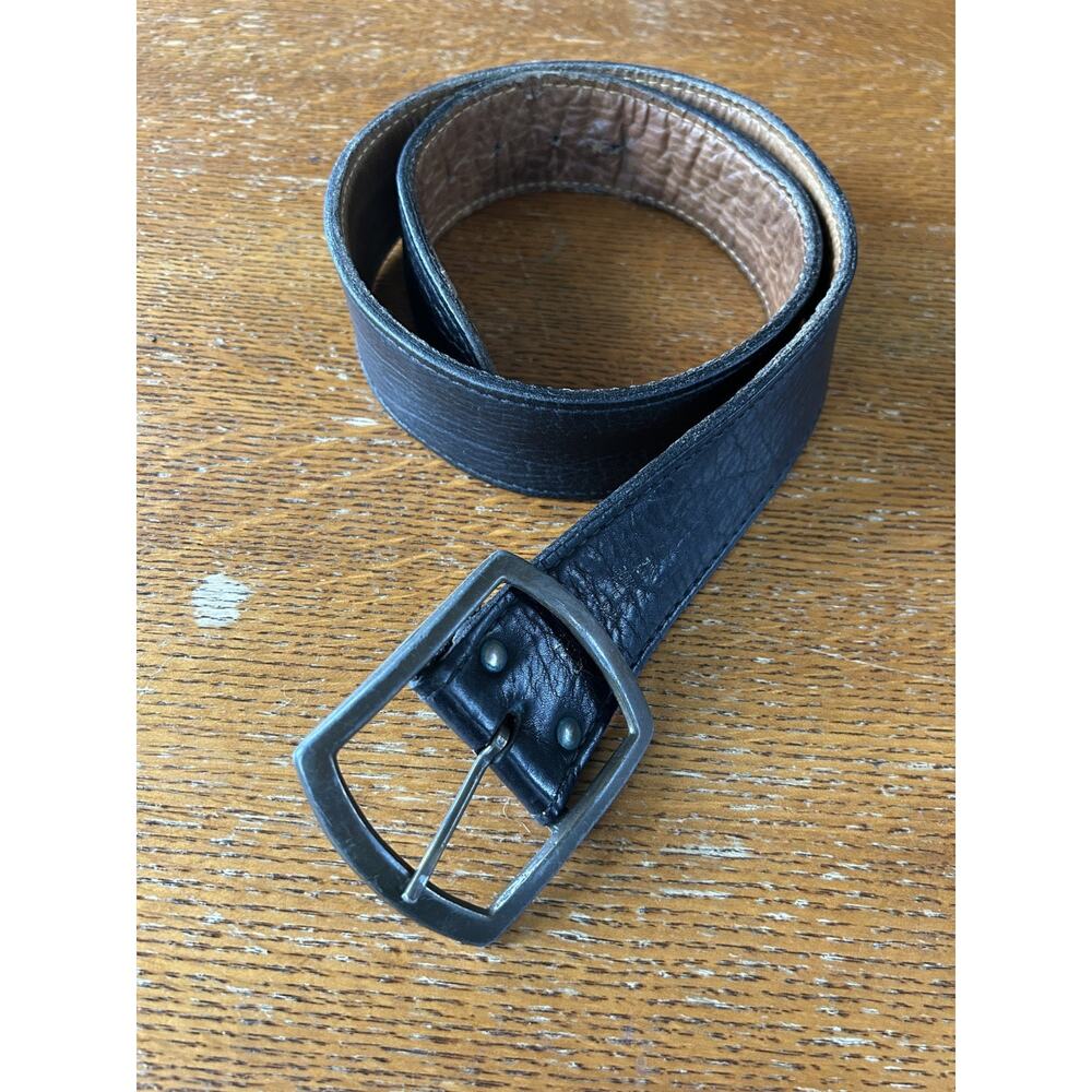 Vintage Salvatori Italian Leather Belt Size 38 Black Cowhide Brass Buckle